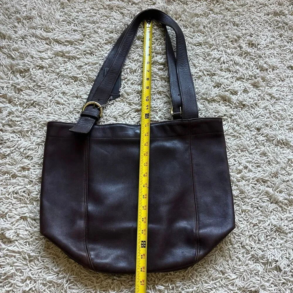 Vintage Coach Leather Shoulder Bucket Bag Purse Dark Brown Double Strap